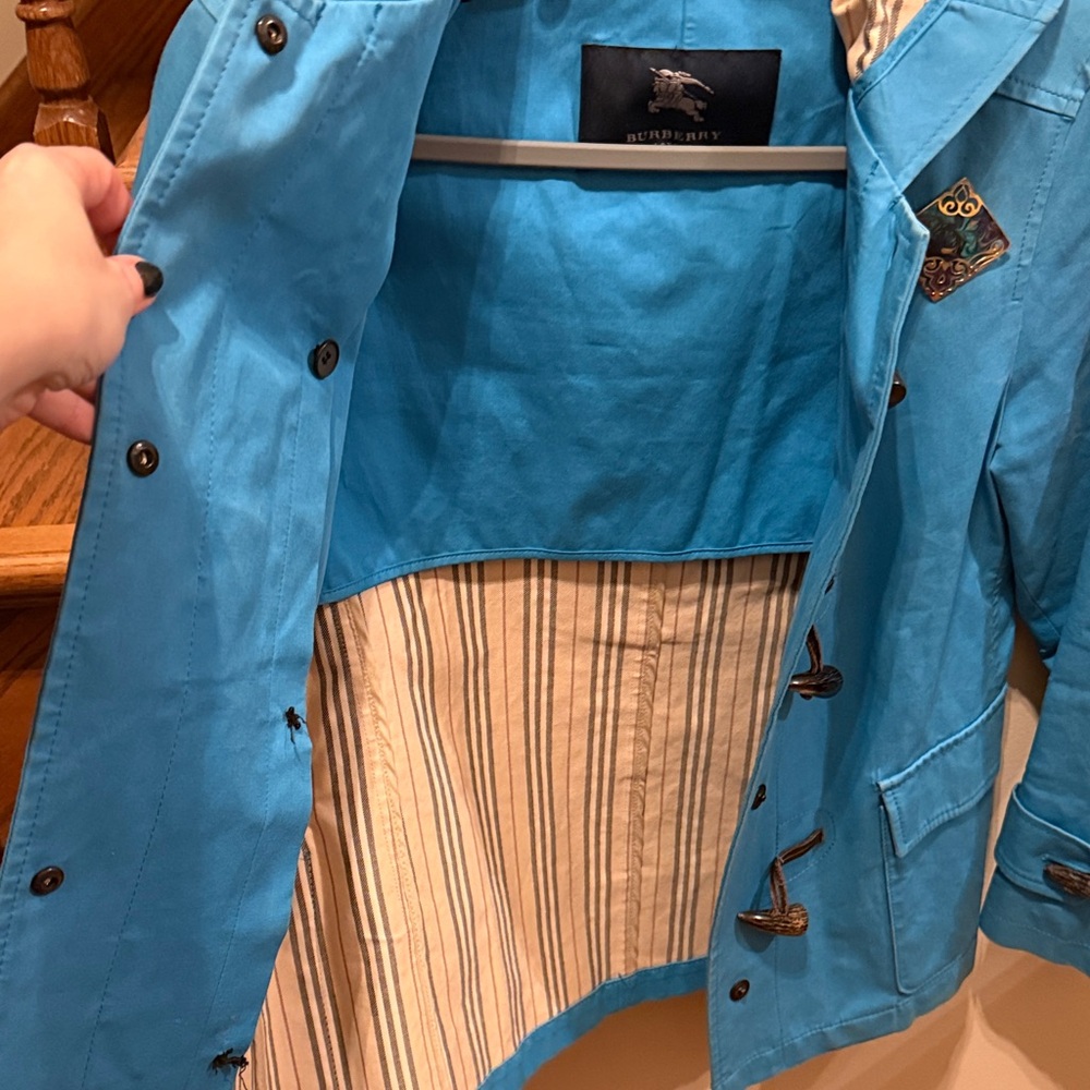 Burberry Bright Aqua Blue Hooded Toggle Coat - Picture 6 of 13